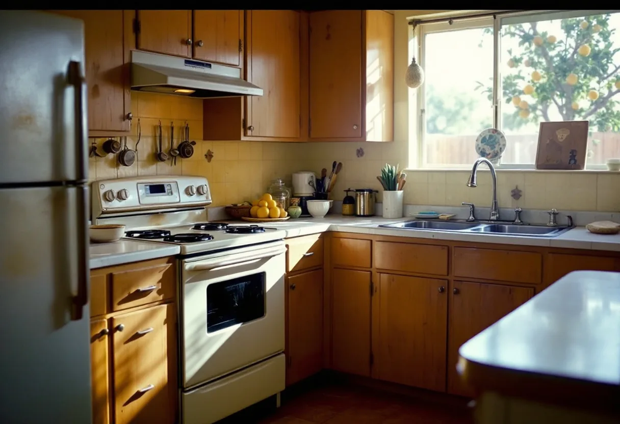 A Phoenix kitchen with an original range and refrigerator